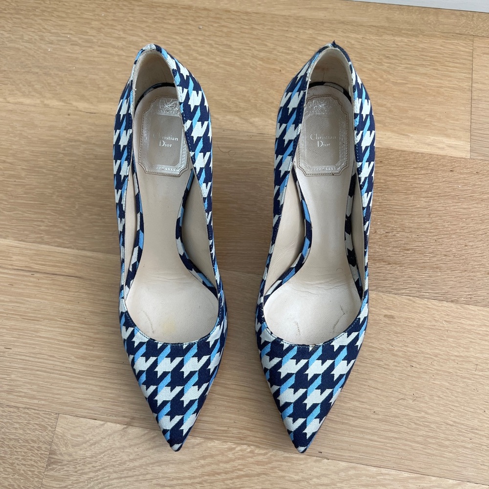 Dior Houndstooth Blue and White Heels